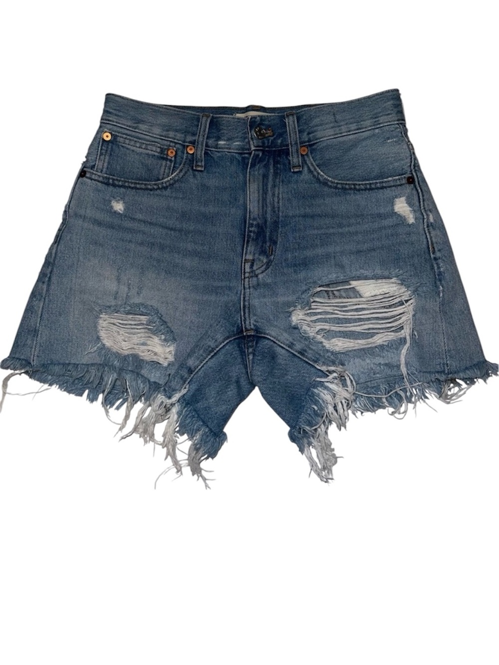 Madewell Distressed Frayed Hem Mid-Length Denim Shorts Sz 24
